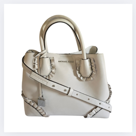 MICHAEL Michael Kors Handbags - Michael Michael Kors Mercer Gallery Bag Ruffled White Leather Satchel Purse